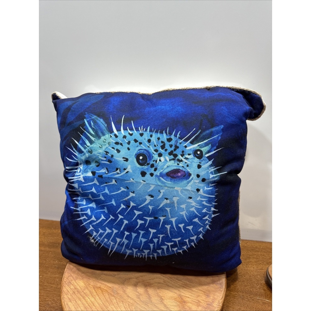 16" Pier 1‎ Puffer fish Blue Outdoor Pillow New Summer